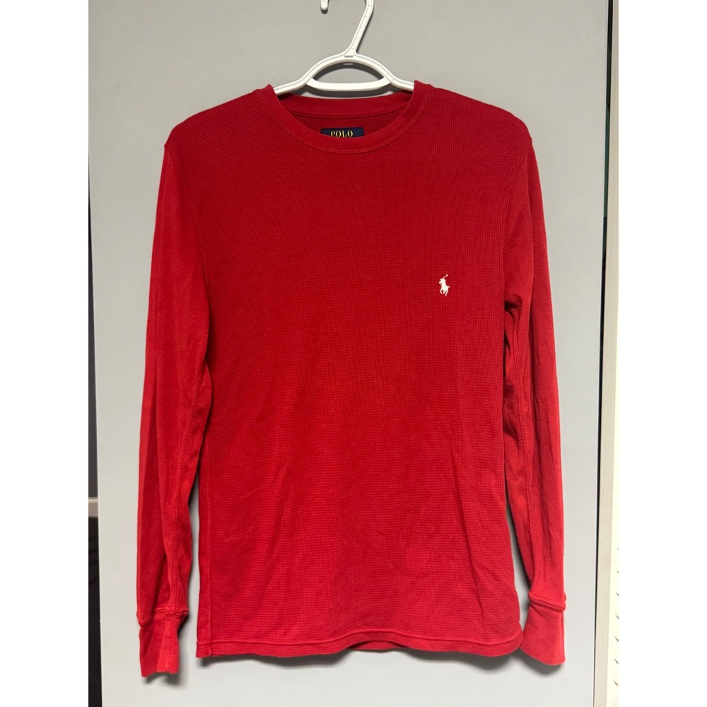 Polo Ralph Lauren Red Waffle Knit Long Sleeve Thermal Shirt Pony Men's Size‎ S